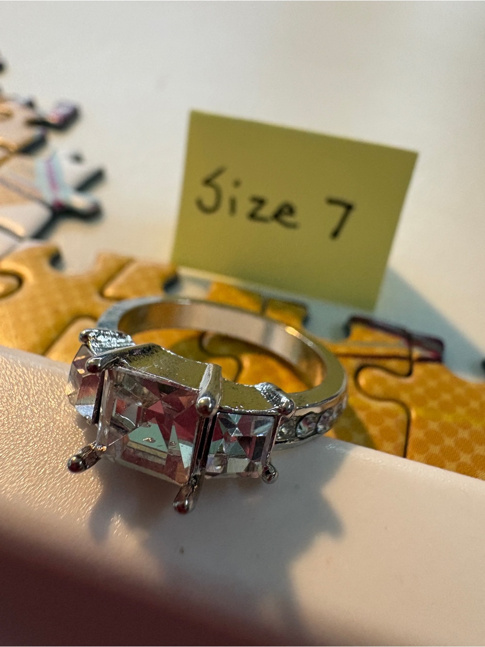 Silver-Tone Three-Stone Clear Cubic Zirconia Ring Size 7 - Picture 5 of 5